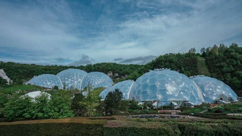 a group of domes sitting in a lush green field Eden Project Cornwall United Kingdom